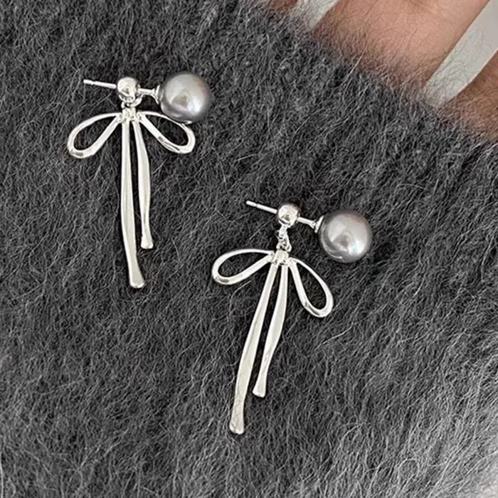 Bow Pendant Pearl Earrings