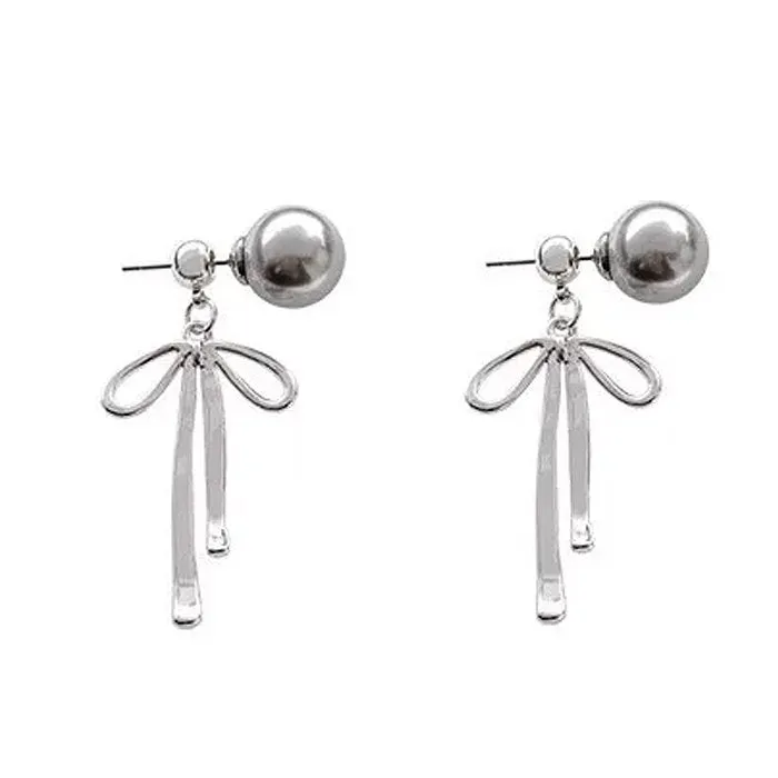 Bow Pendant Pearl Earrings