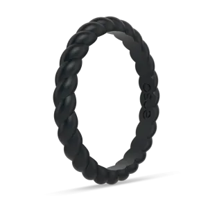 Braided Stackable Silicone Ring - Metallic Black