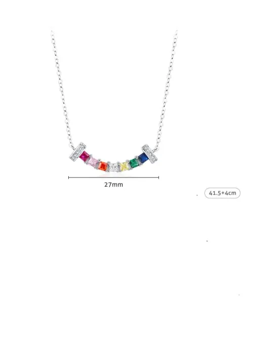 Colorful Bar Necklace, Zircon .925 Sterling Silver Hypoallergenic Tarnish Free Luxury Dainty Necklace