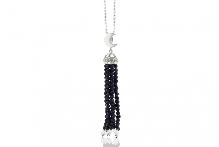 Crescent Starry Night Tassel Pendant w/ 20in Ball Chain