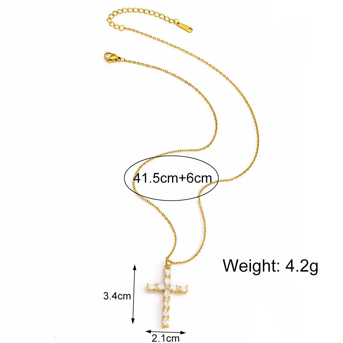 Cross Copper Plating 18K Gold Micro Inlaid Zircon Titanium Steel Necklace