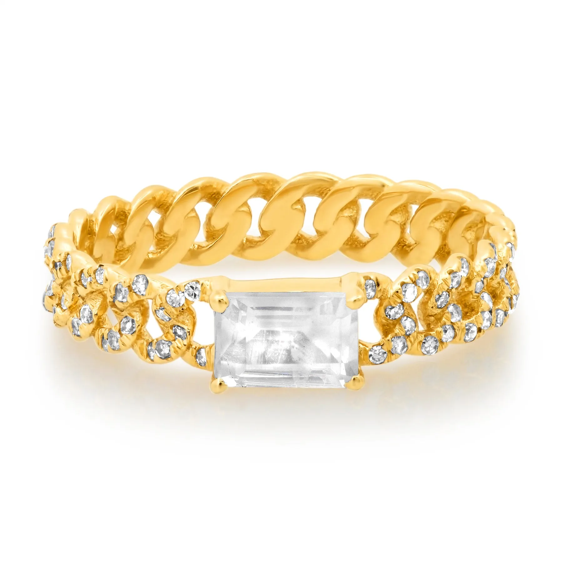 CUBAN LINK MOONSTONE & DIAMOND RING, 14kt GOLD