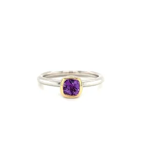 Cushion Amethyst Ring in Sterling Silver with 14K Yellow Gold Accent