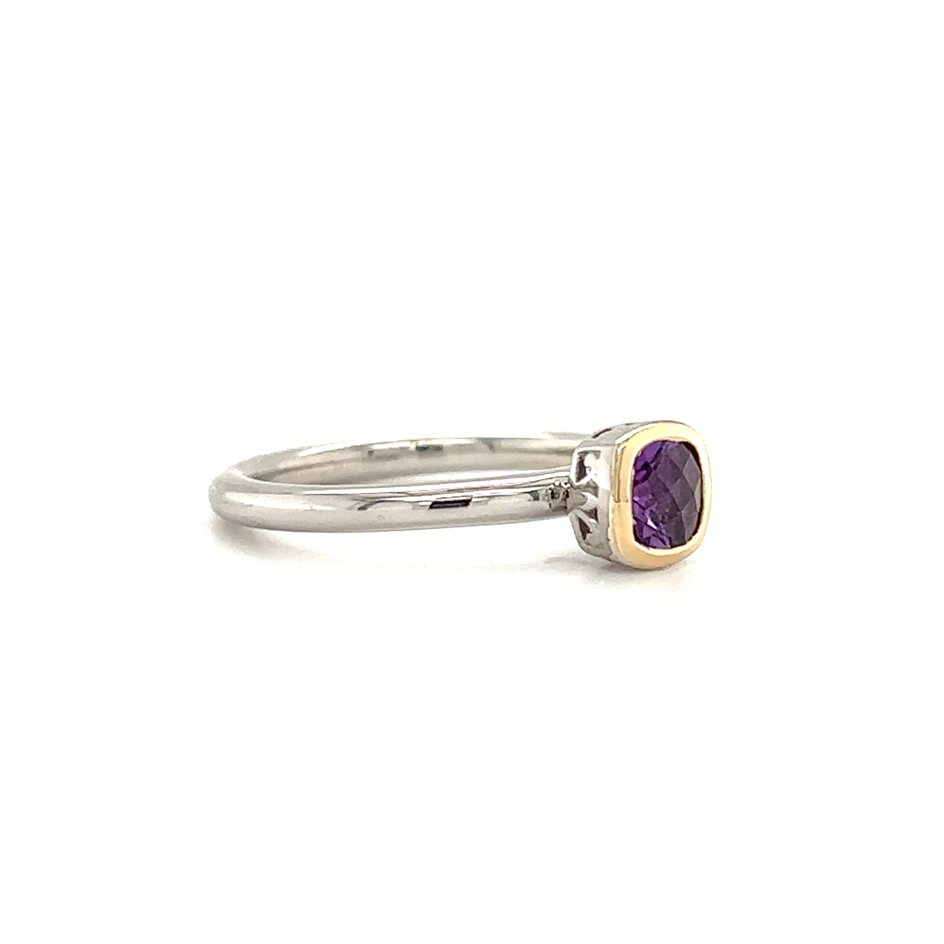 Cushion Amethyst Ring in Sterling Silver with 14K Yellow Gold Accent