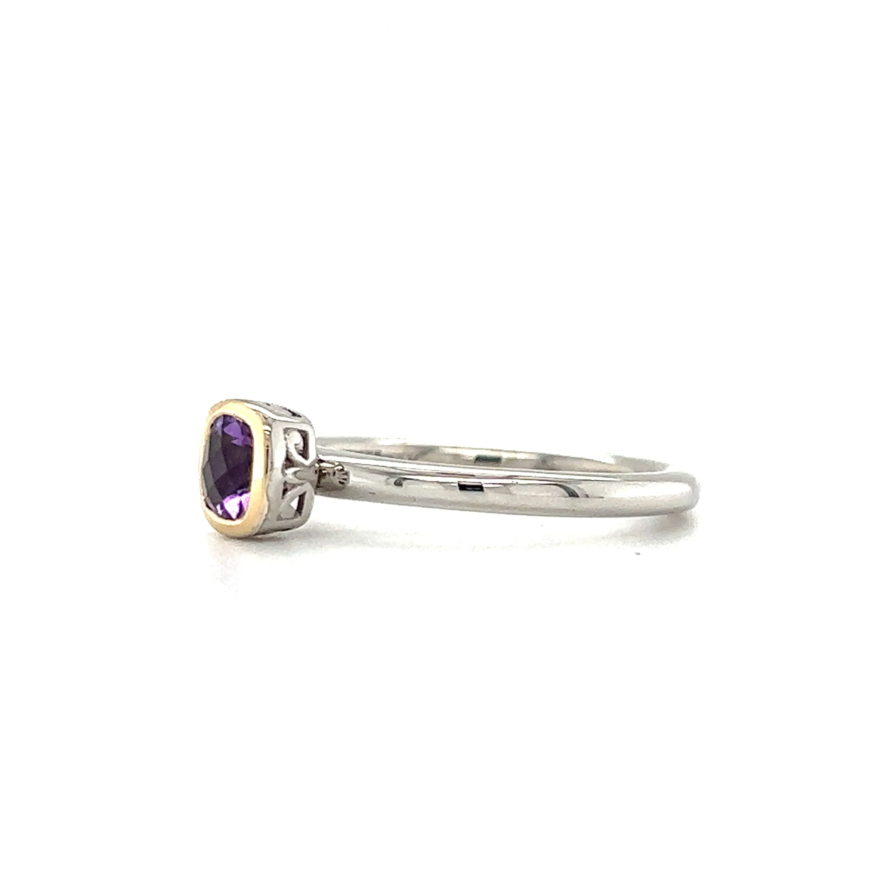 Cushion Amethyst Ring in Sterling Silver with 14K Yellow Gold Accent