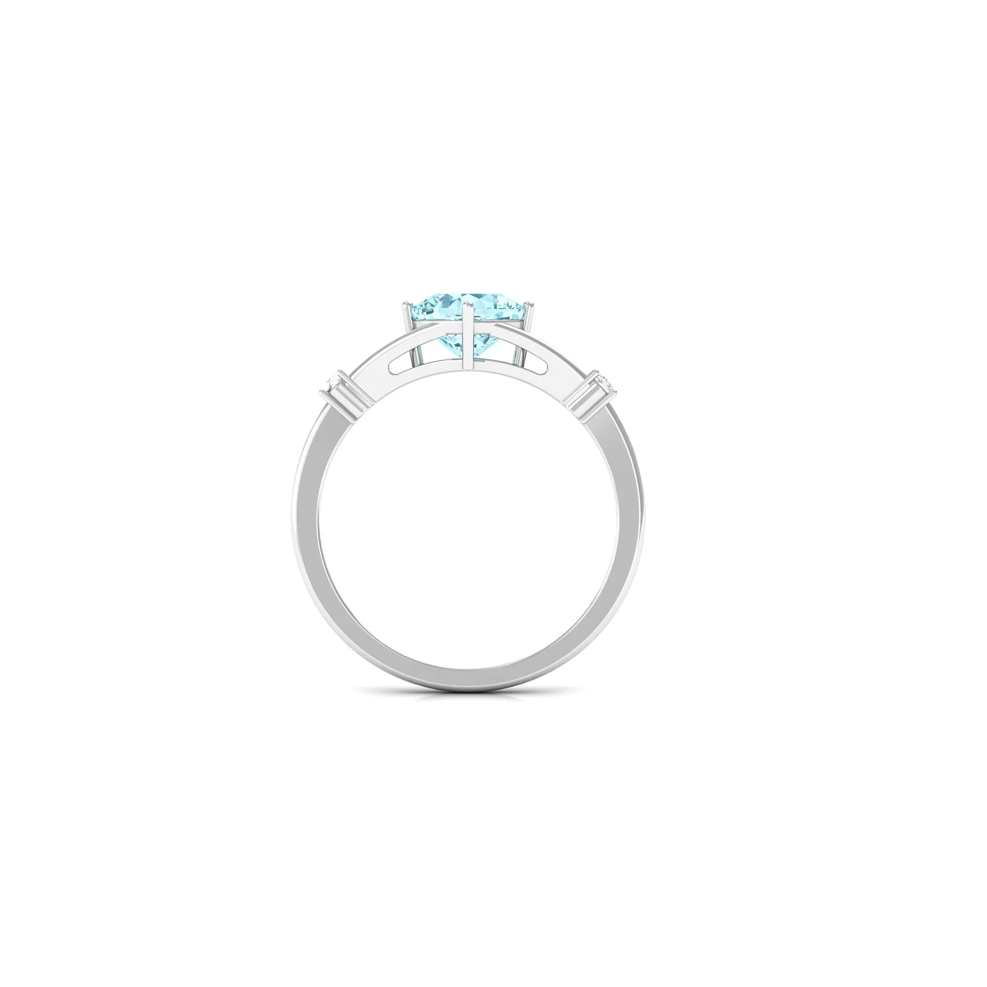 Cushion Cut Aquamarine Solitaire Ring with Diamond in Split Shank