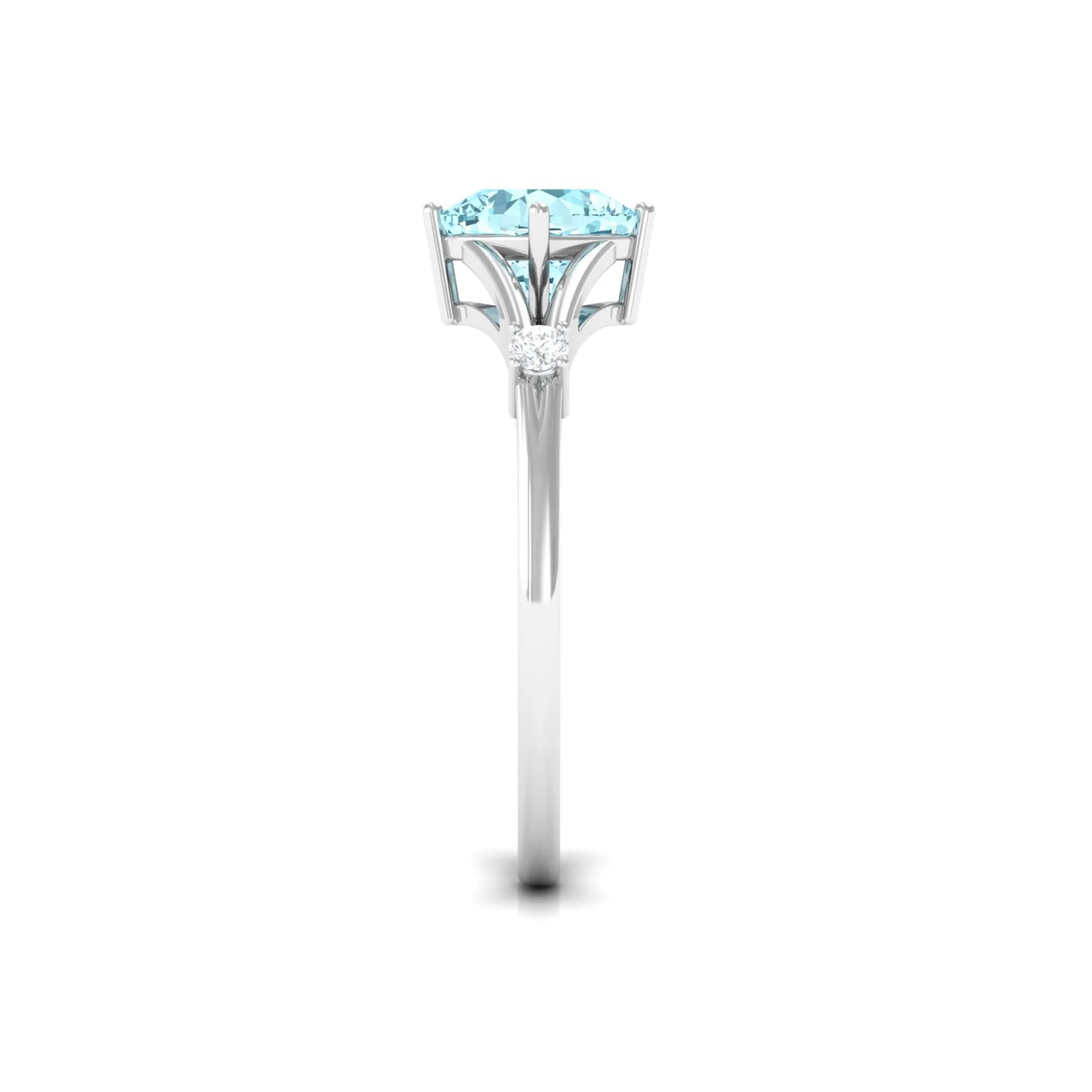 Cushion Cut Aquamarine Solitaire Ring with Diamond in Split Shank