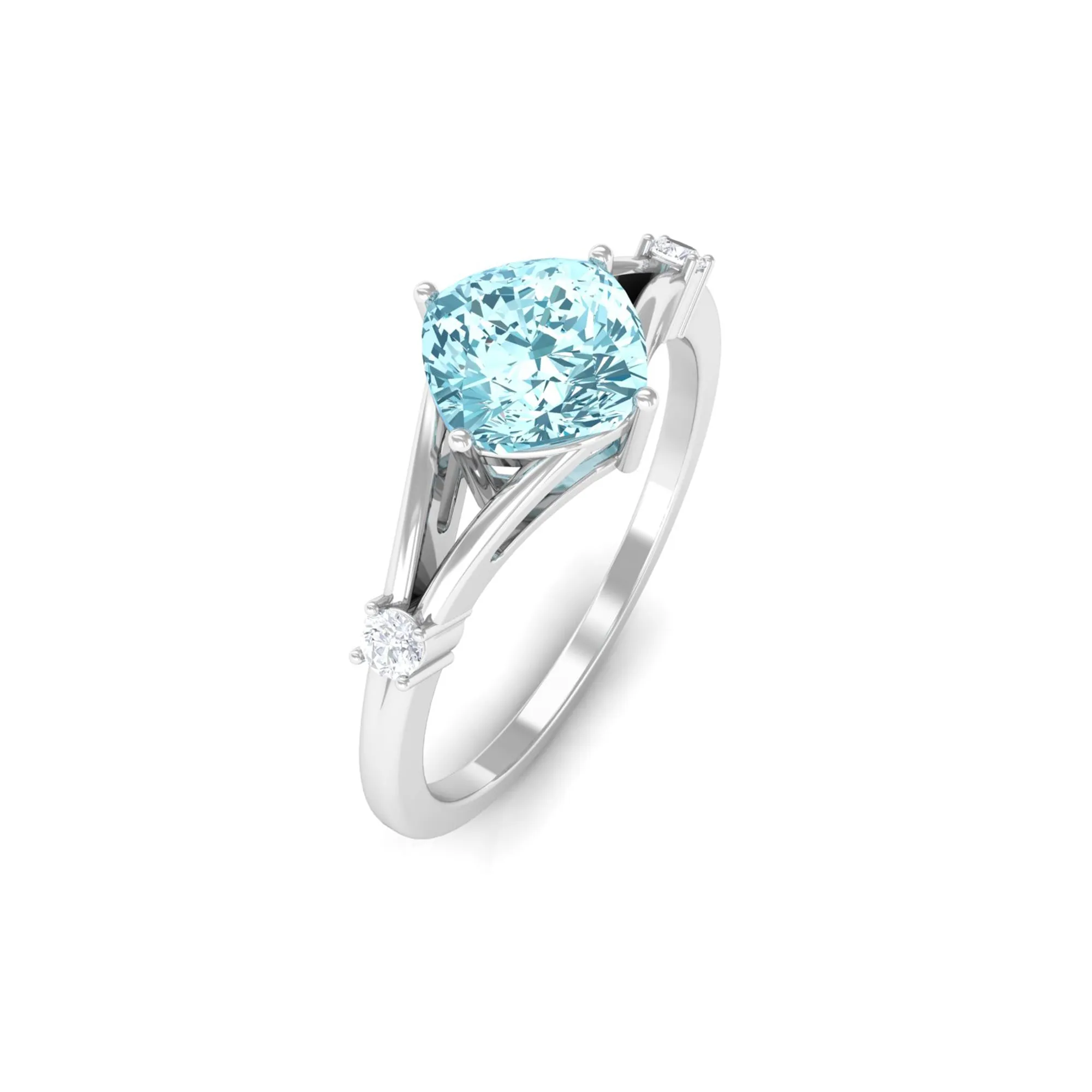 Cushion Cut Aquamarine Solitaire Ring with Diamond in Split Shank