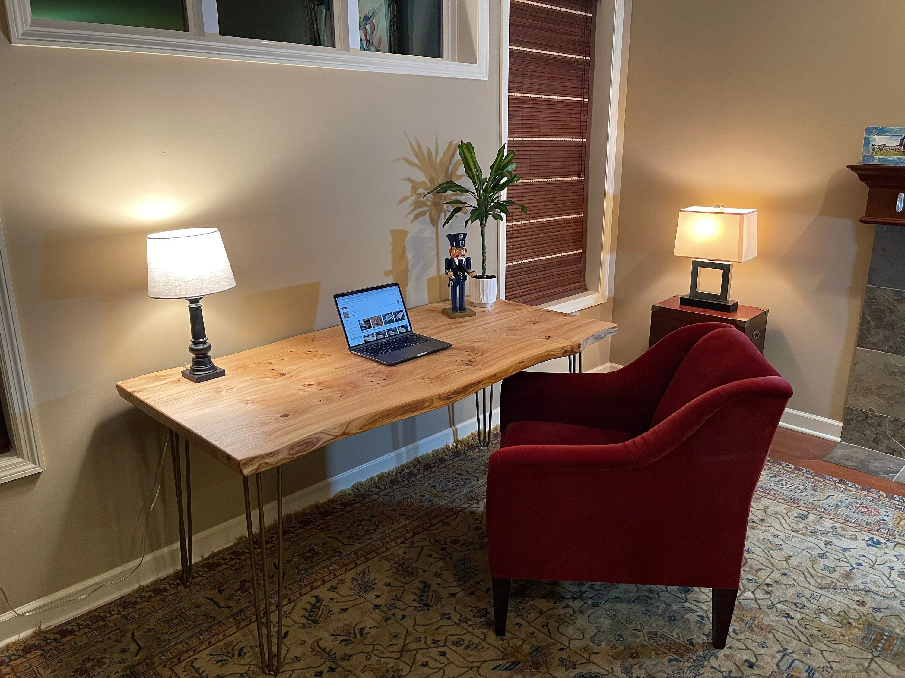 Custom Elm Wood Desk, Solid Wood Desk, Metal, Computer Desk Wood, Table, Mid Century Rustic