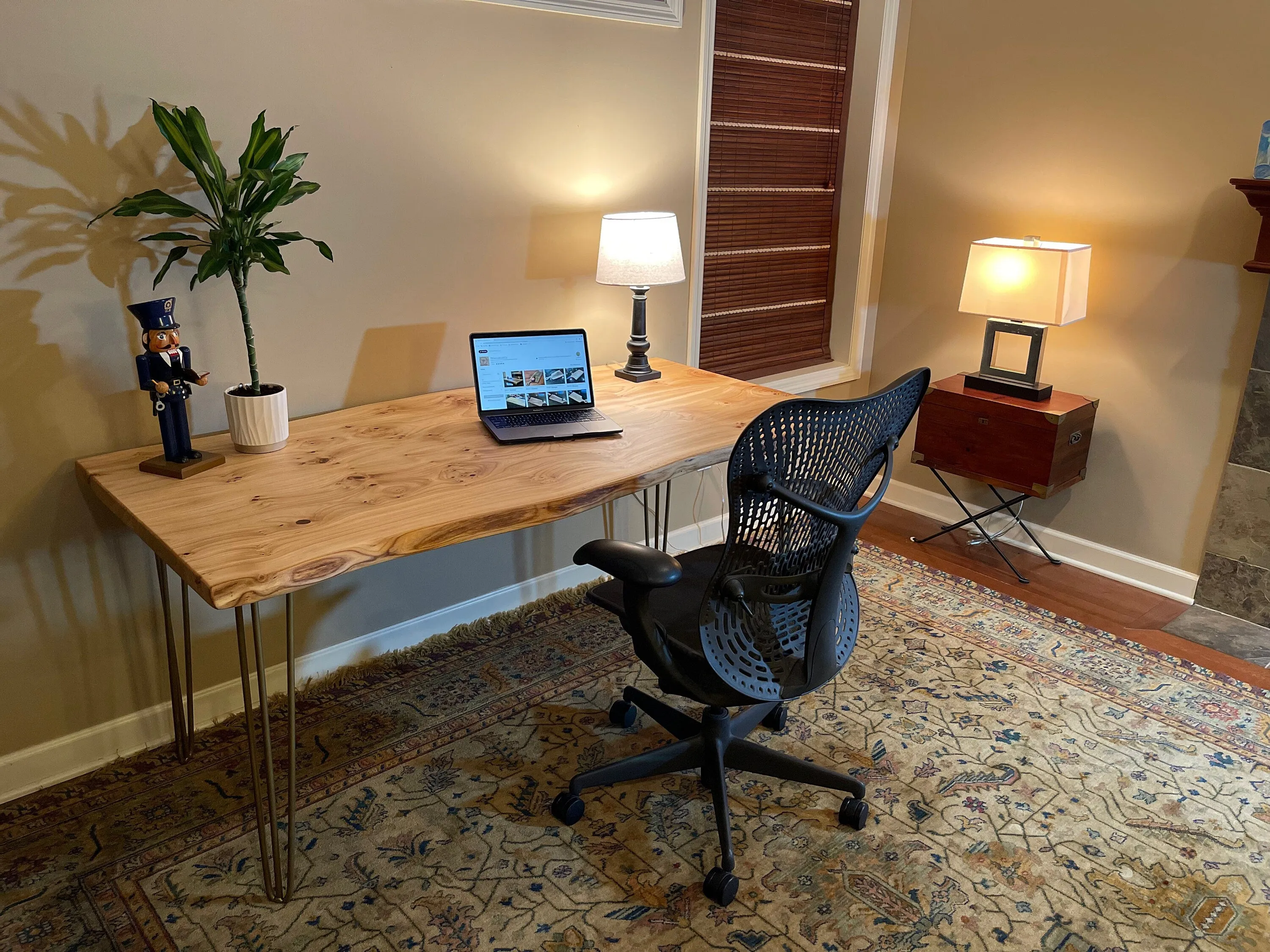 Custom Elm Wood Desk, Solid Wood Desk, Metal, Computer Desk Wood, Table, Mid Century Rustic