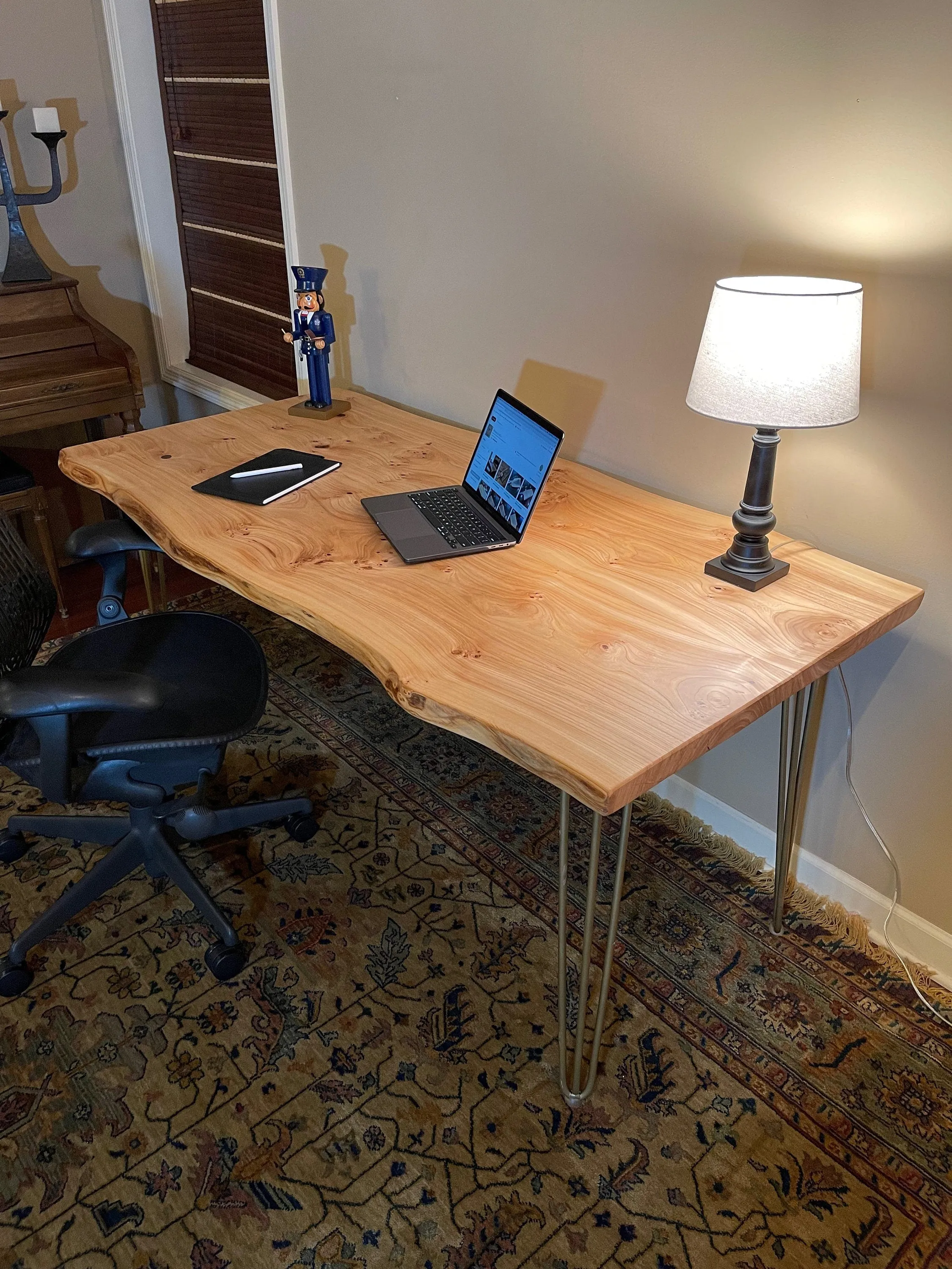 Custom Elm Wood Desk, Solid Wood Desk, Metal, Computer Desk Wood, Table, Mid Century Rustic