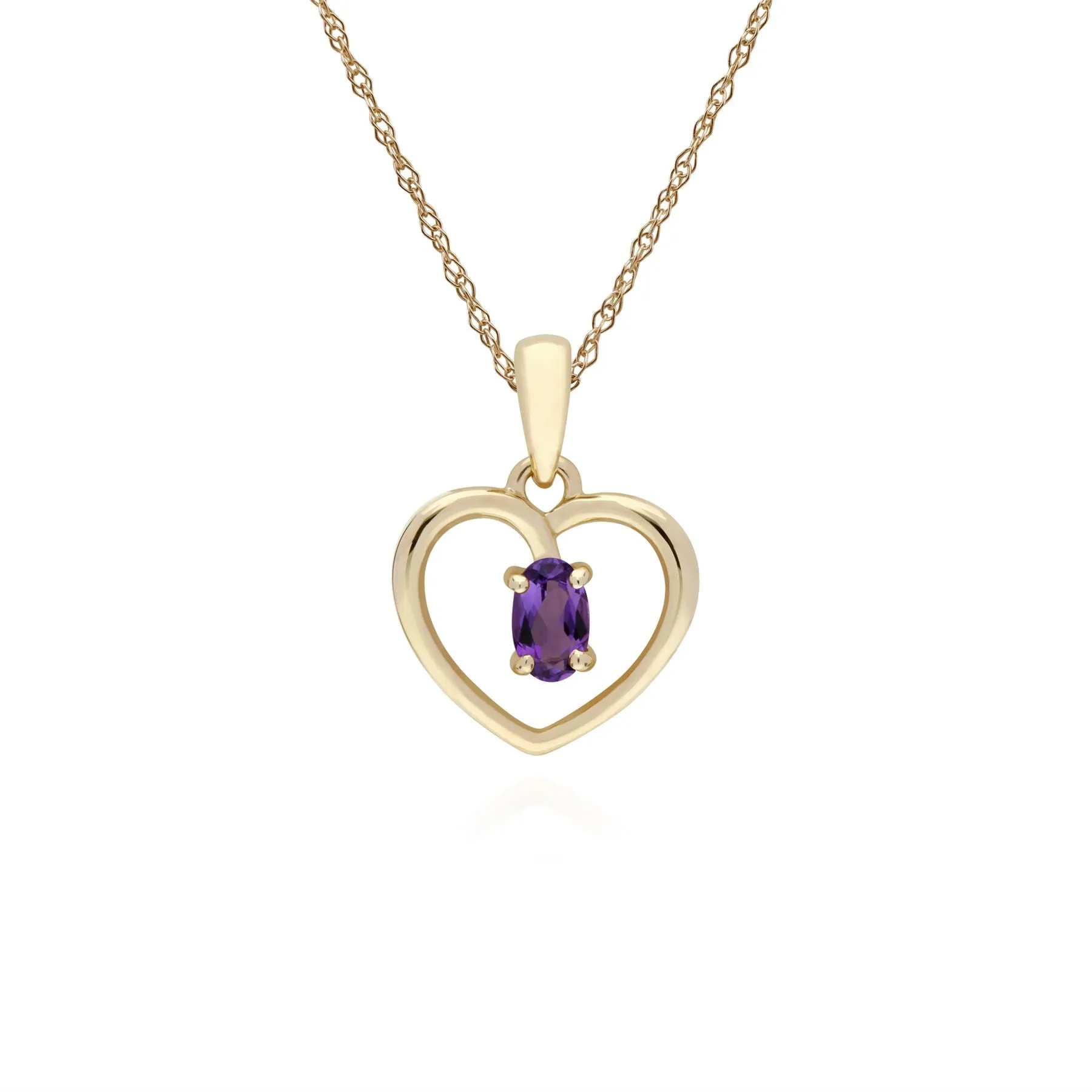 Damen 9 Karat Gelbgold Amethyst Oval Einzel Stein Herzanhänger an 45cm Kette