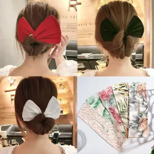 deanwangkt Trend Long Magic Twist Bow Tie Hairpin Styling Tool Floral Print Hairbands Korean Big Ponytail Holder Hair Accessories For Women