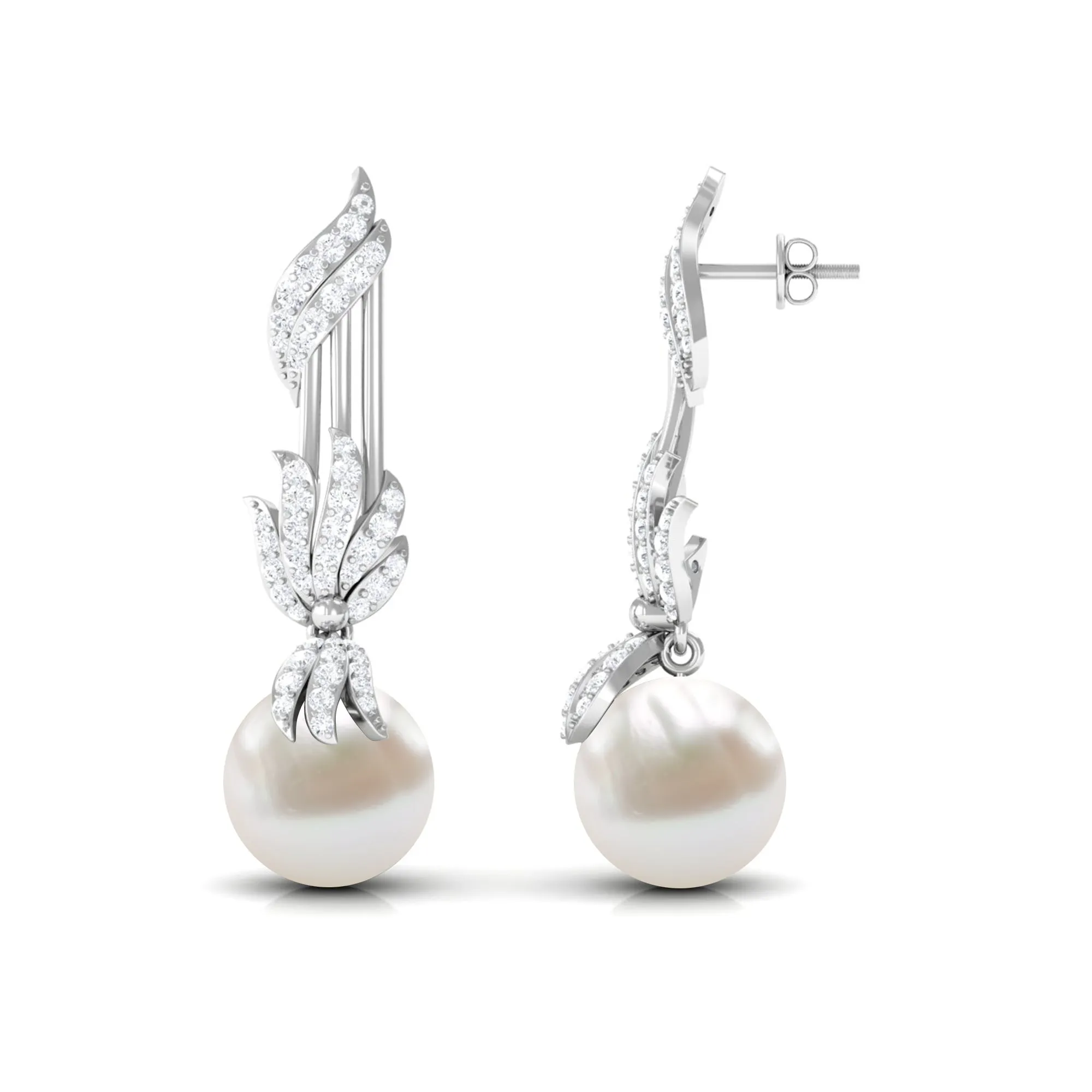 Designer Freshwater Pearl Dangle Earrings with Diamond Accent