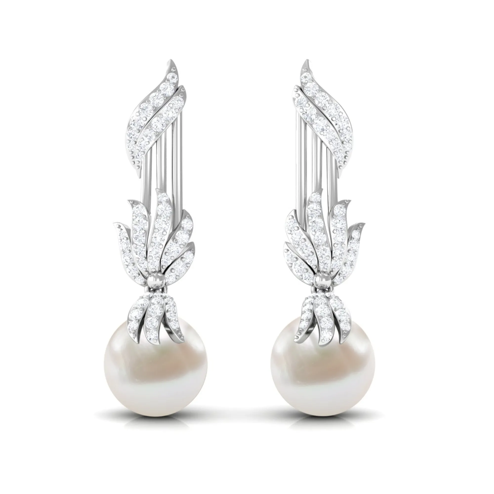 Designer Freshwater Pearl Dangle Earrings with Diamond Accent