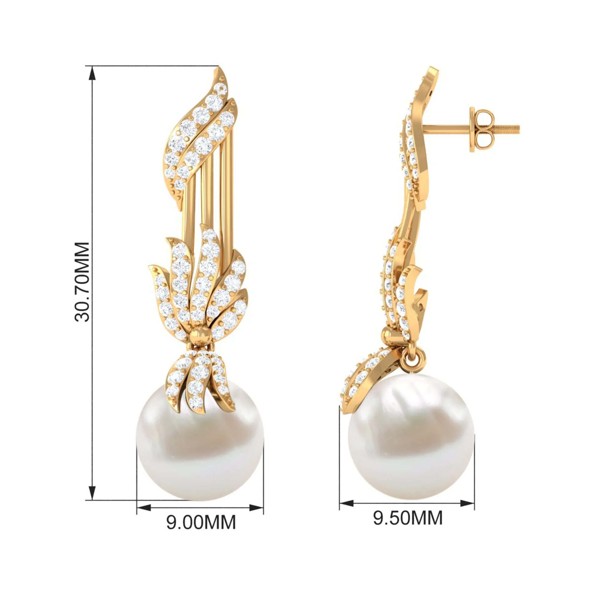 Designer Freshwater Pearl Dangle Earrings with Diamond Accent