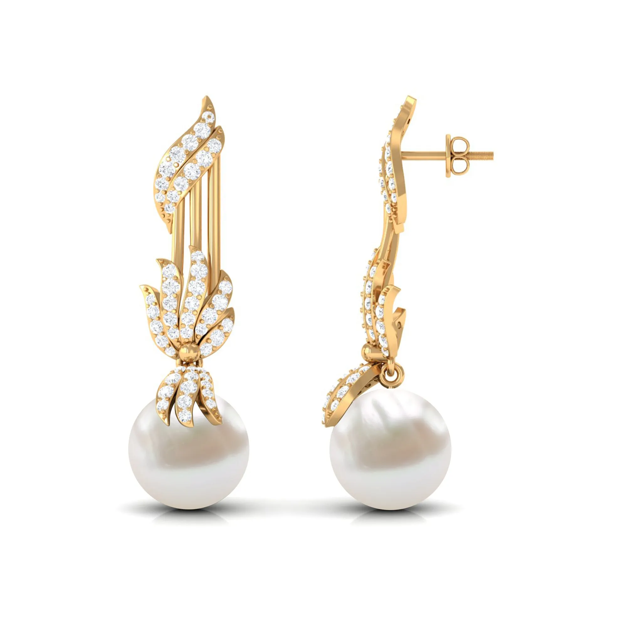 Designer Freshwater Pearl Dangle Earrings with Diamond Accent