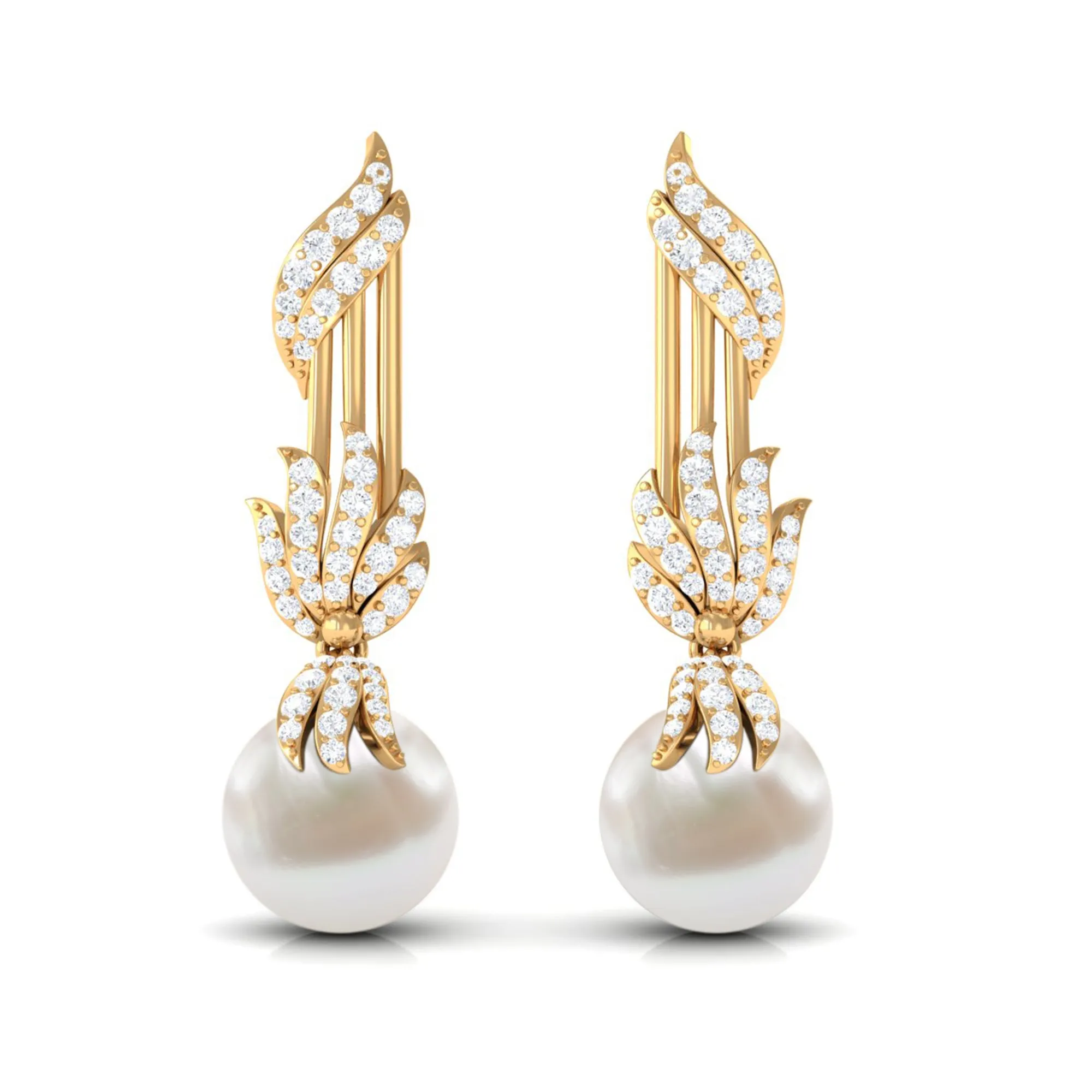 Designer Freshwater Pearl Dangle Earrings with Diamond Accent