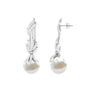 Designer Freshwater Pearl Dangle Earrings with Diamond Accent