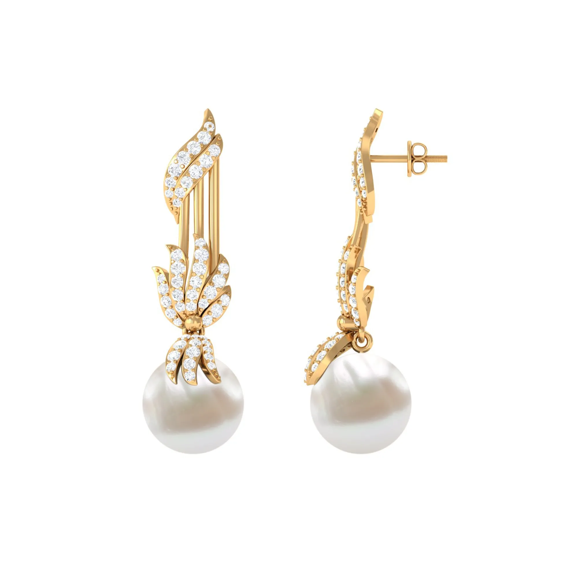 Designer Freshwater Pearl Dangle Earrings with Diamond Accent