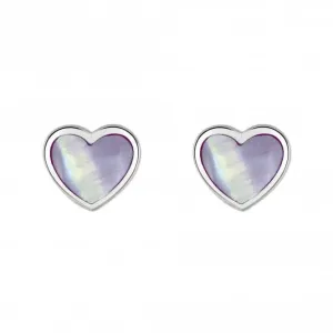 Dew Silver Dinky Lilac Mother of Pearl Heart Stud Earrings 3062LMP