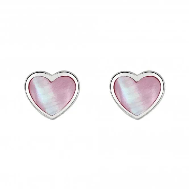 Dew Silver Dinky Pink Mother of Pearl Heart Stud Earrings 3062PMP