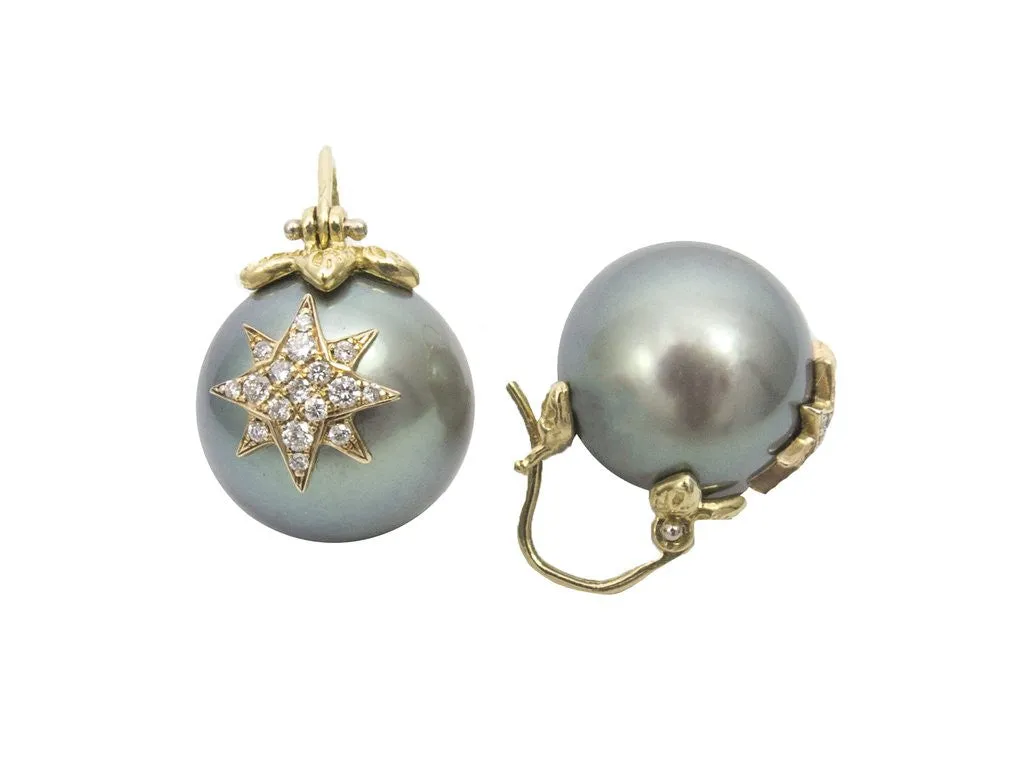 diamond starburst pearl earrings