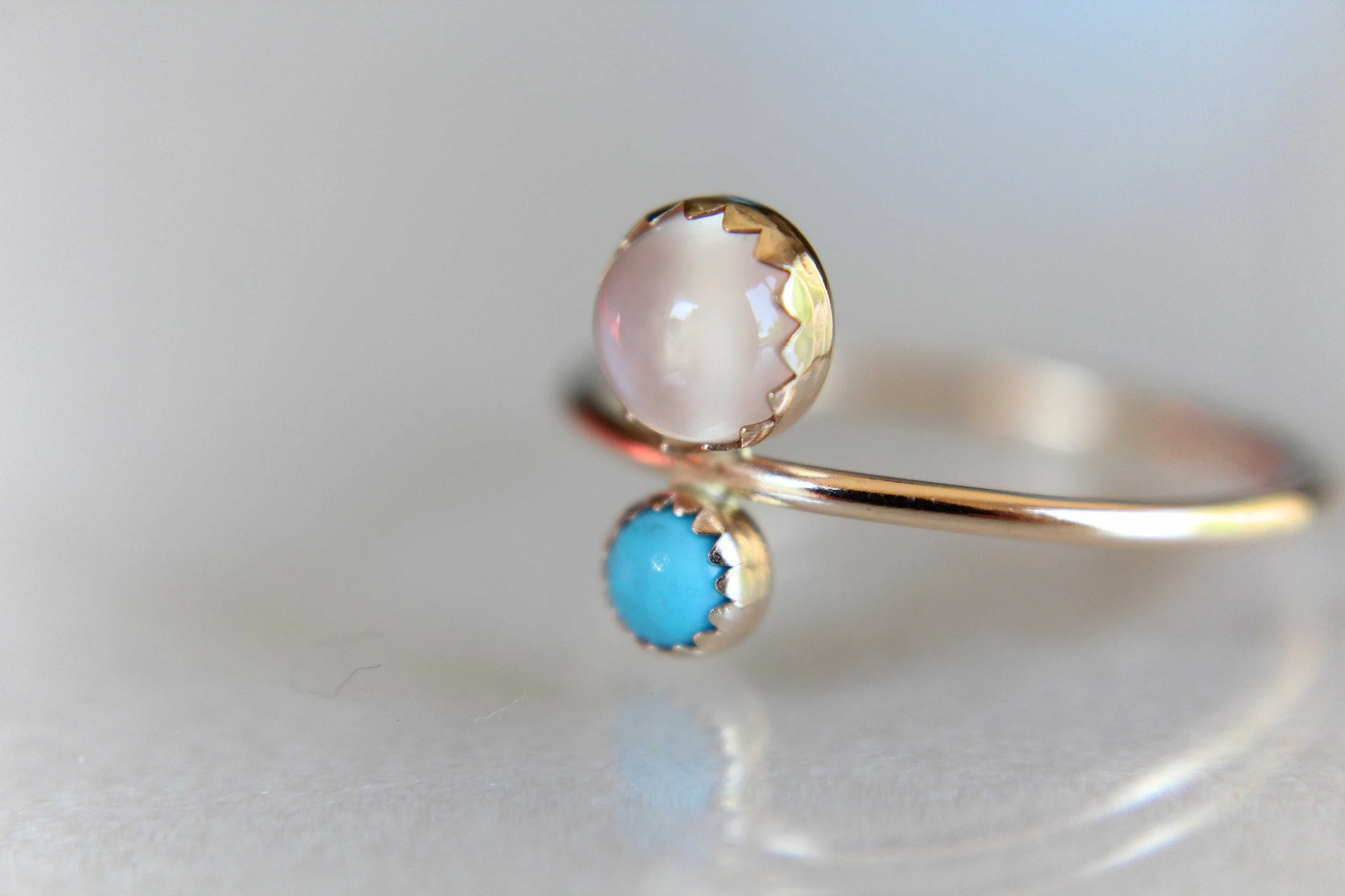 Double Gemstone Ring, Moonstone Ring, Engagement Ring, Turquoise, Dual Gemstone Ring, Gemstone Stacking Ring, White, Moonstone, Gift