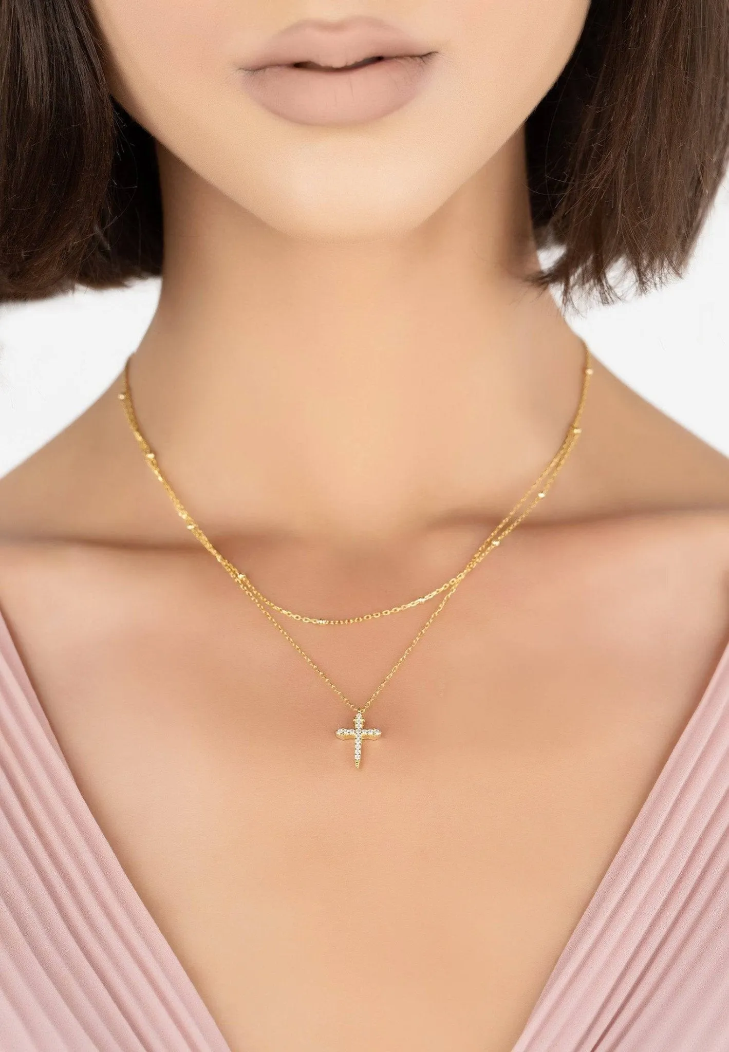 Double Strand Cross Choker Gold