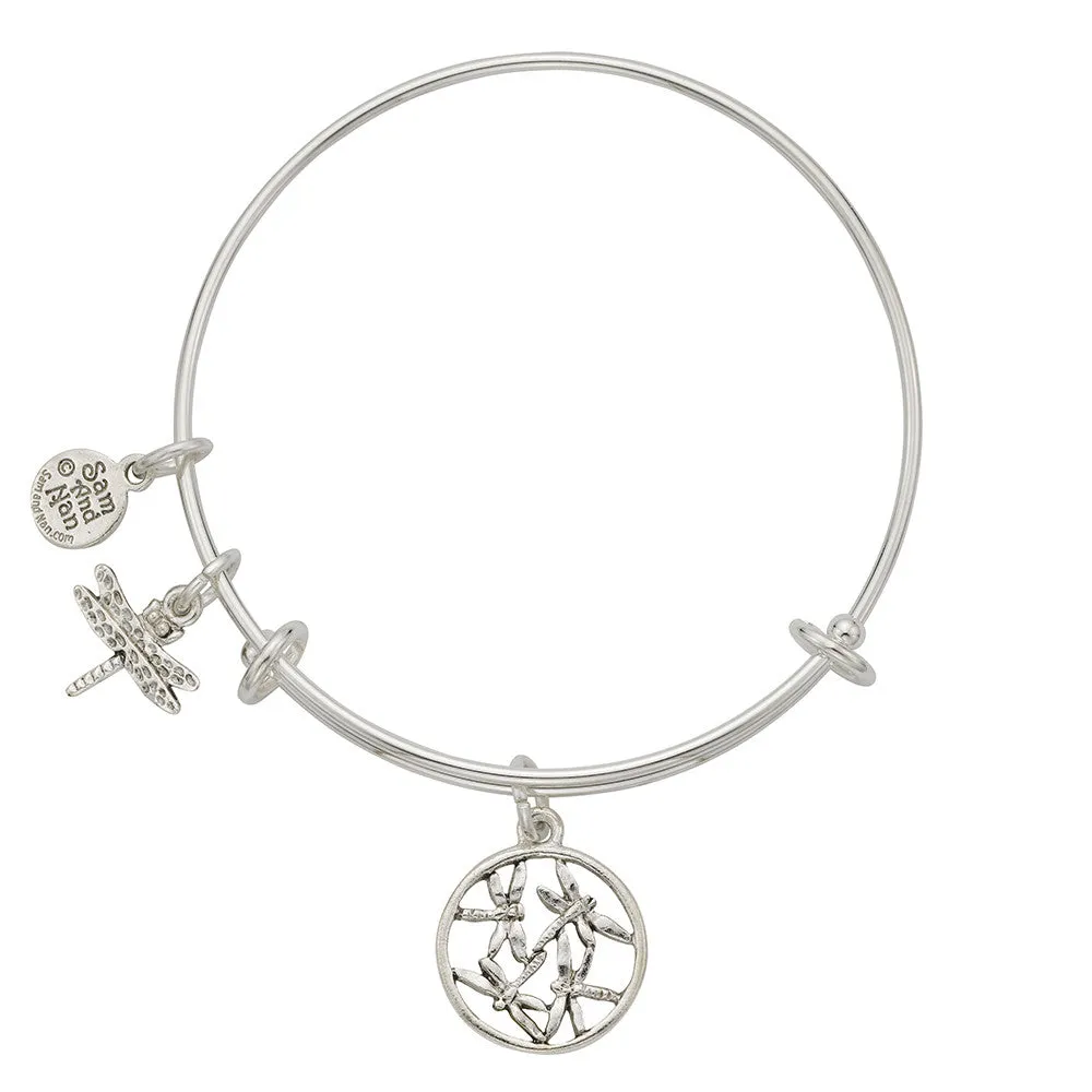 Dragonfly Disk Charm Bangle Bracelet