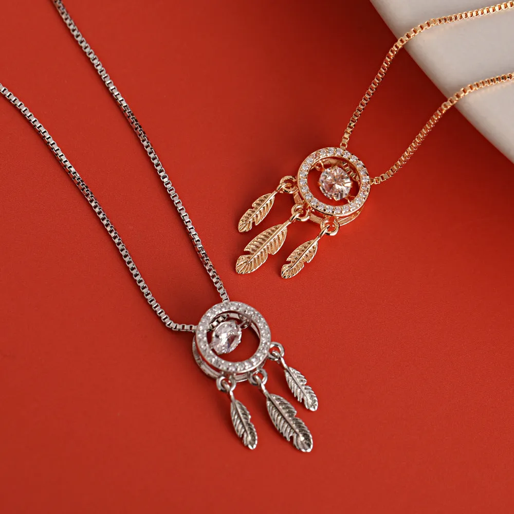 Dream Catche with Round Zircon Pendant Silver Necklace for Women