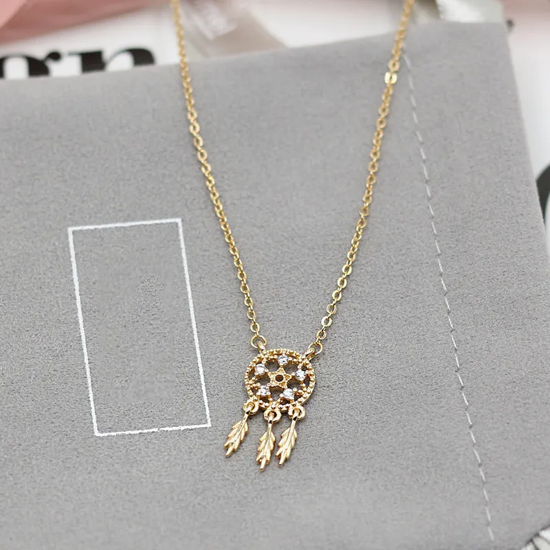 Dream Catcher with Zircon Pendant Silver Necklace for Women