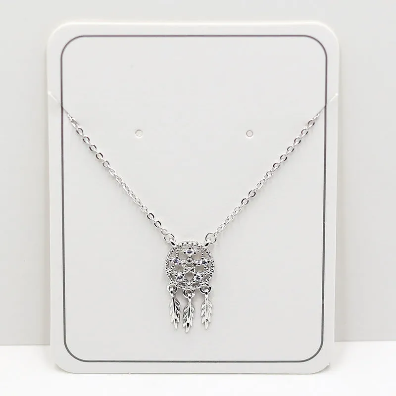 Dream Catcher with Zircon Pendant Silver Necklace for Women