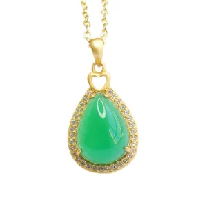 Droplet Pendant Necklace with Green Chalcedony and Zircon Details