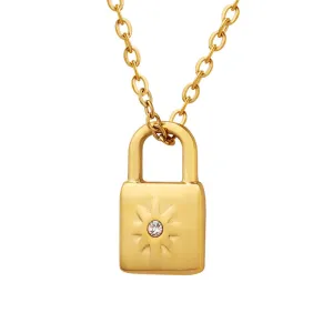 Elegant 18k Gold Plated Lock Pendant Necklace with Zircon Detail