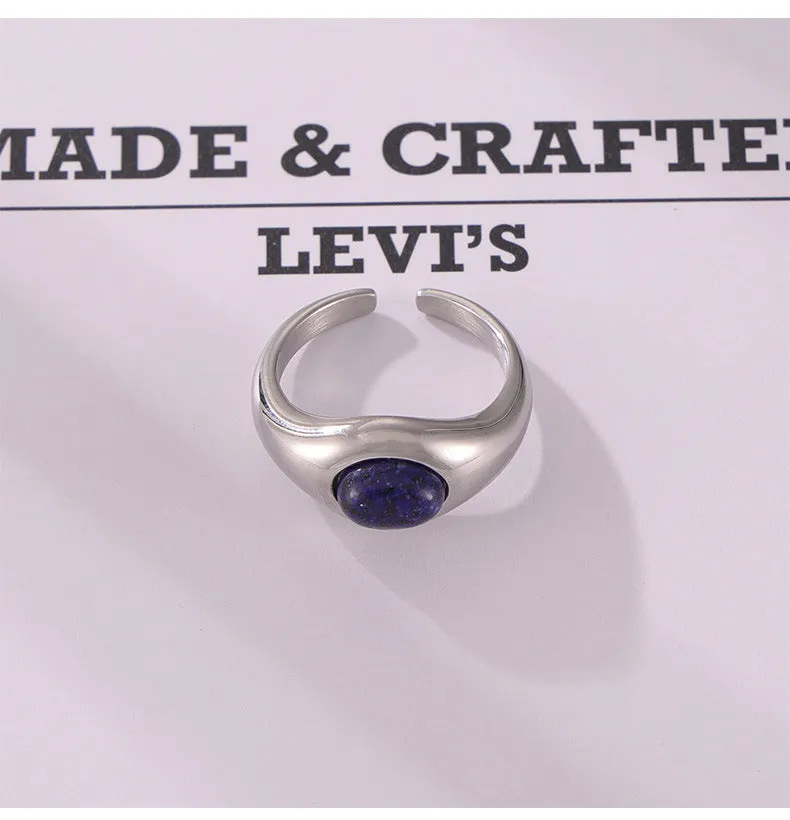 Elegant Lapis Lazuli Titanium Steel Ring with Adjustable Opening