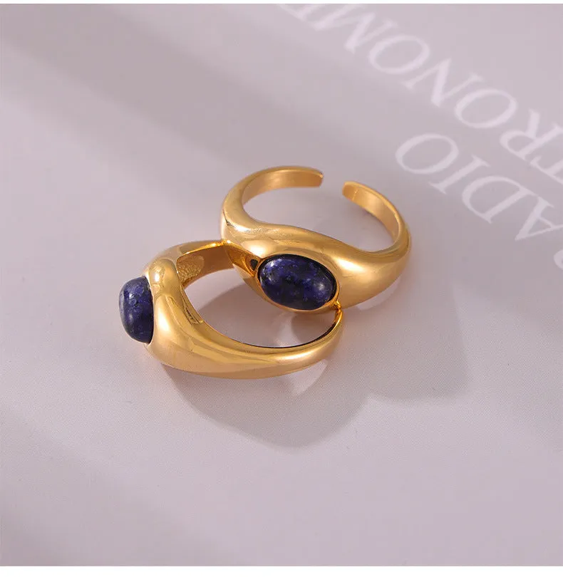 Elegant Lapis Lazuli Titanium Steel Ring with Adjustable Opening