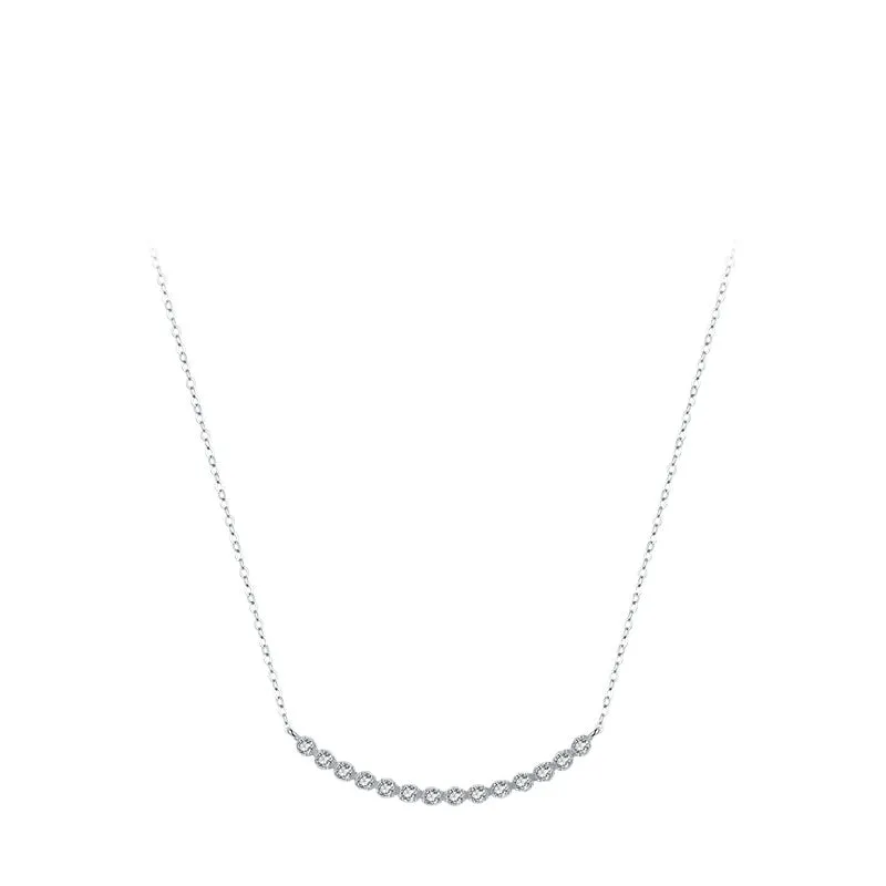 Elegant Sterling Silver Necklace with Zircon Inlay and Cross Chain