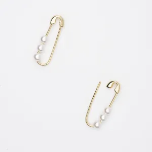 Elle Pearl and Gold Safety Pin Earrings