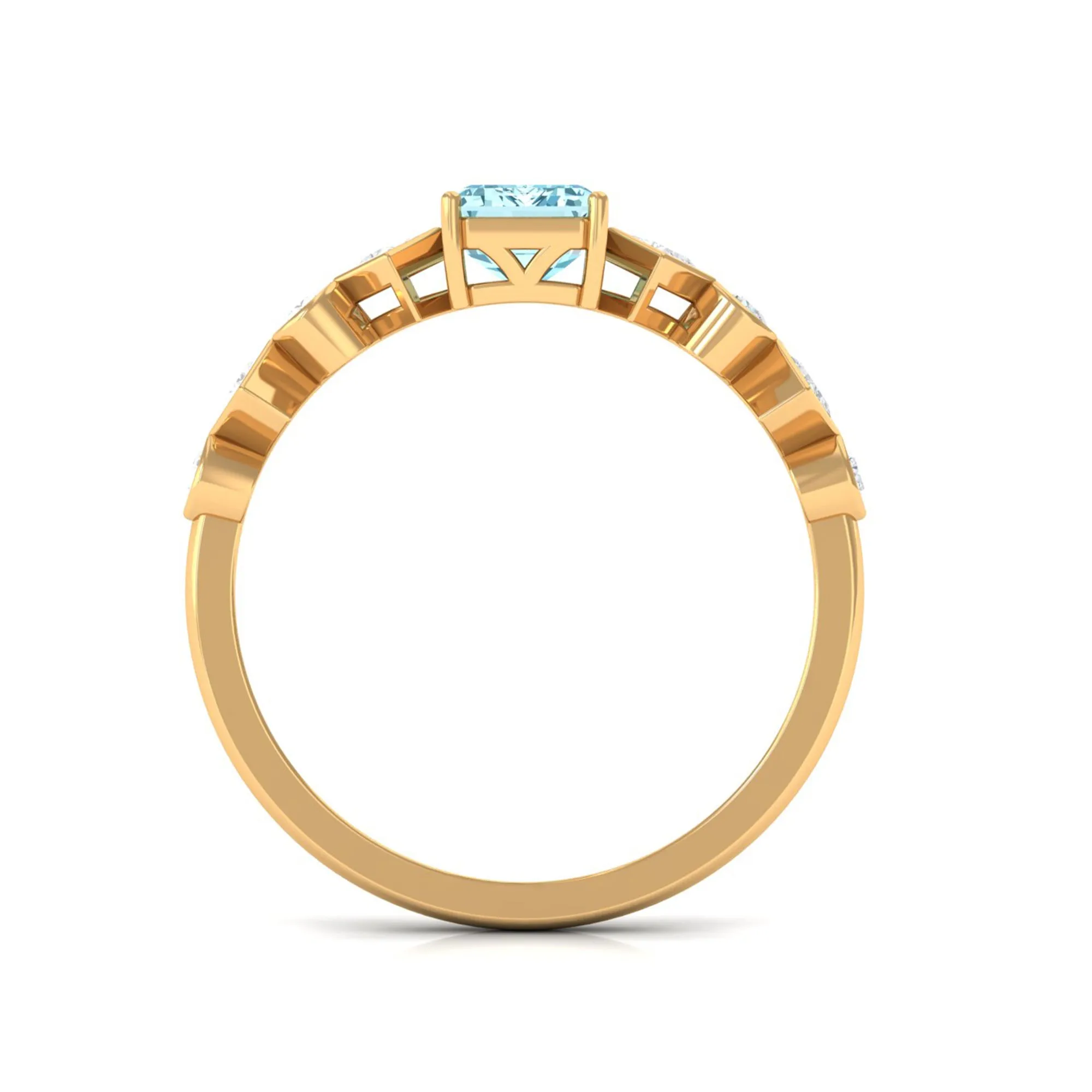 Emerald Cut Aquamarine Engagement Ring with Diamond Side Stones