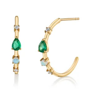 Emerald Moonstone Diamond Half-Hoops, Pair