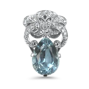 Estate Platinum Edwardian Aquamarine & Diamond Pendant / Lapel Clip