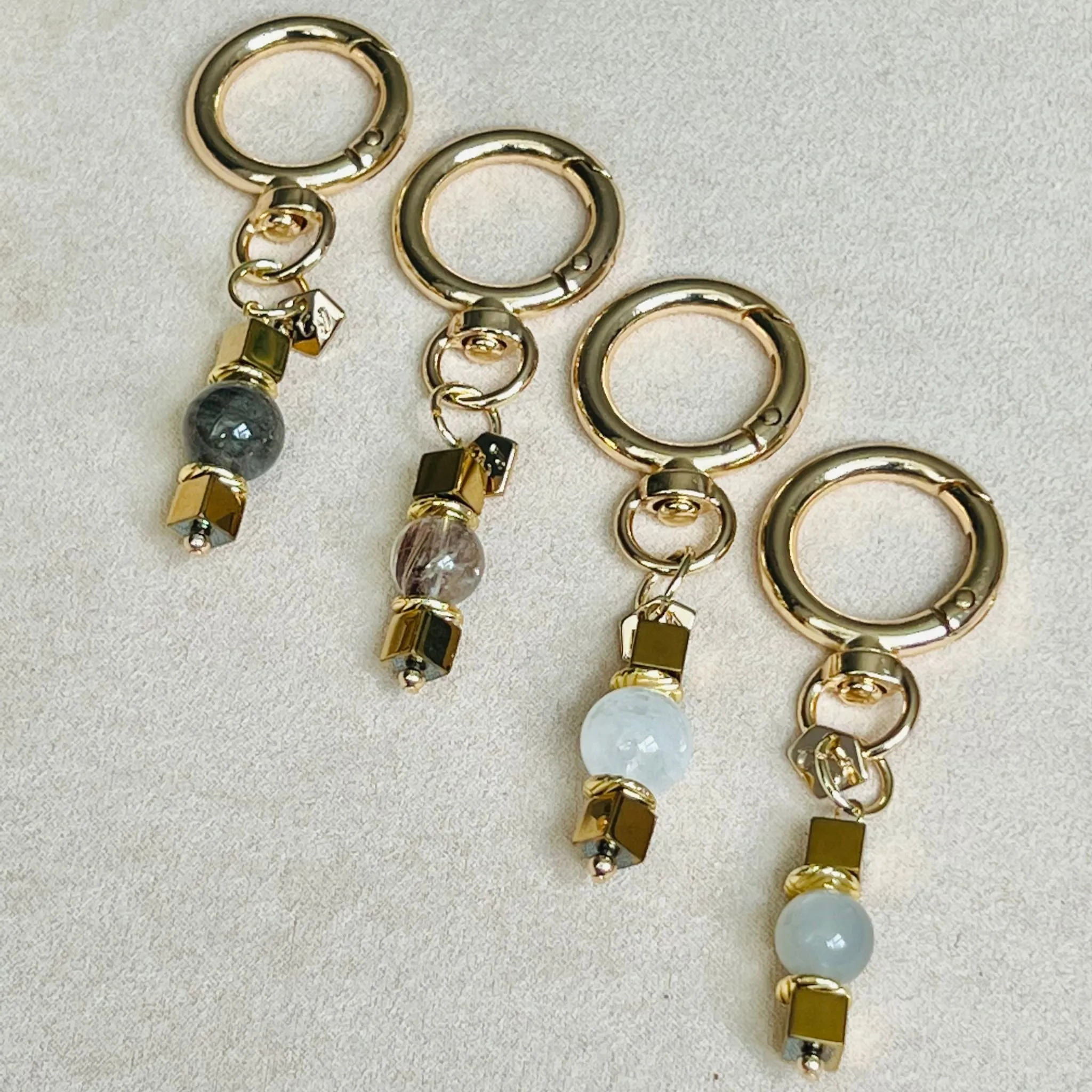 Etoupe Moonstone & Gold Hematite Bag Charm/ Key Ring