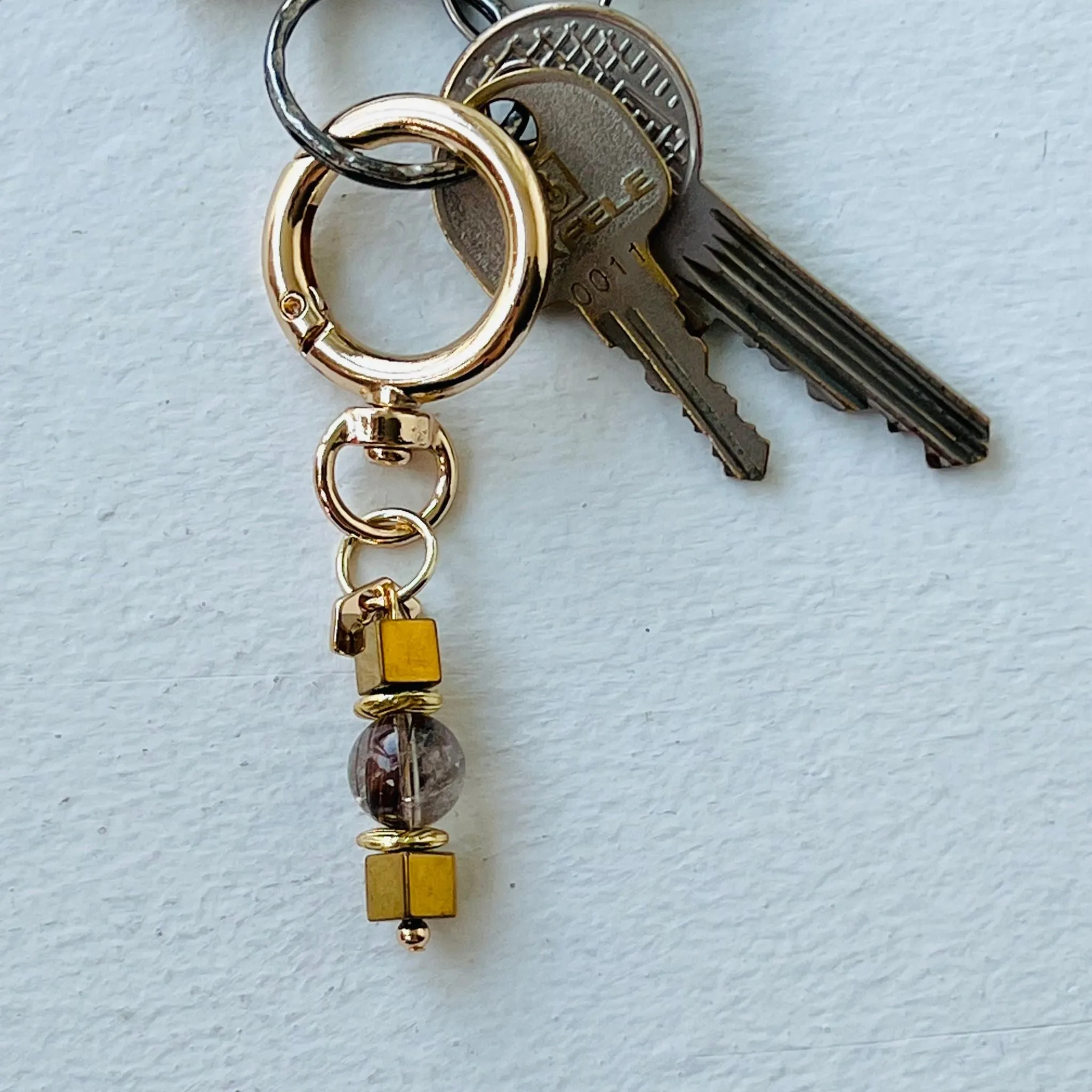 Etoupe Moonstone & Gold Hematite Bag Charm/ Key Ring