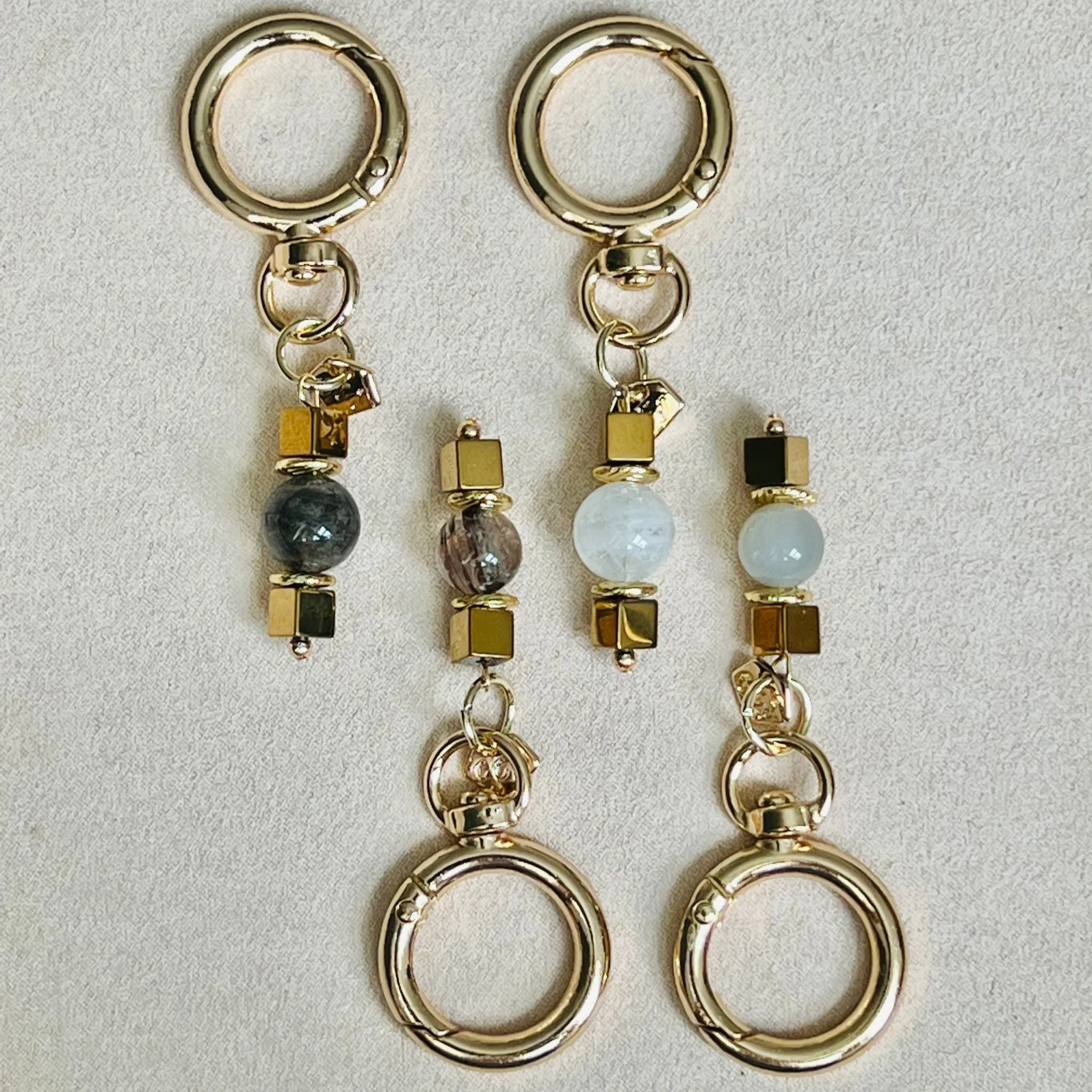 Etoupe Moonstone & Gold Hematite Bag Charm/ Key Ring