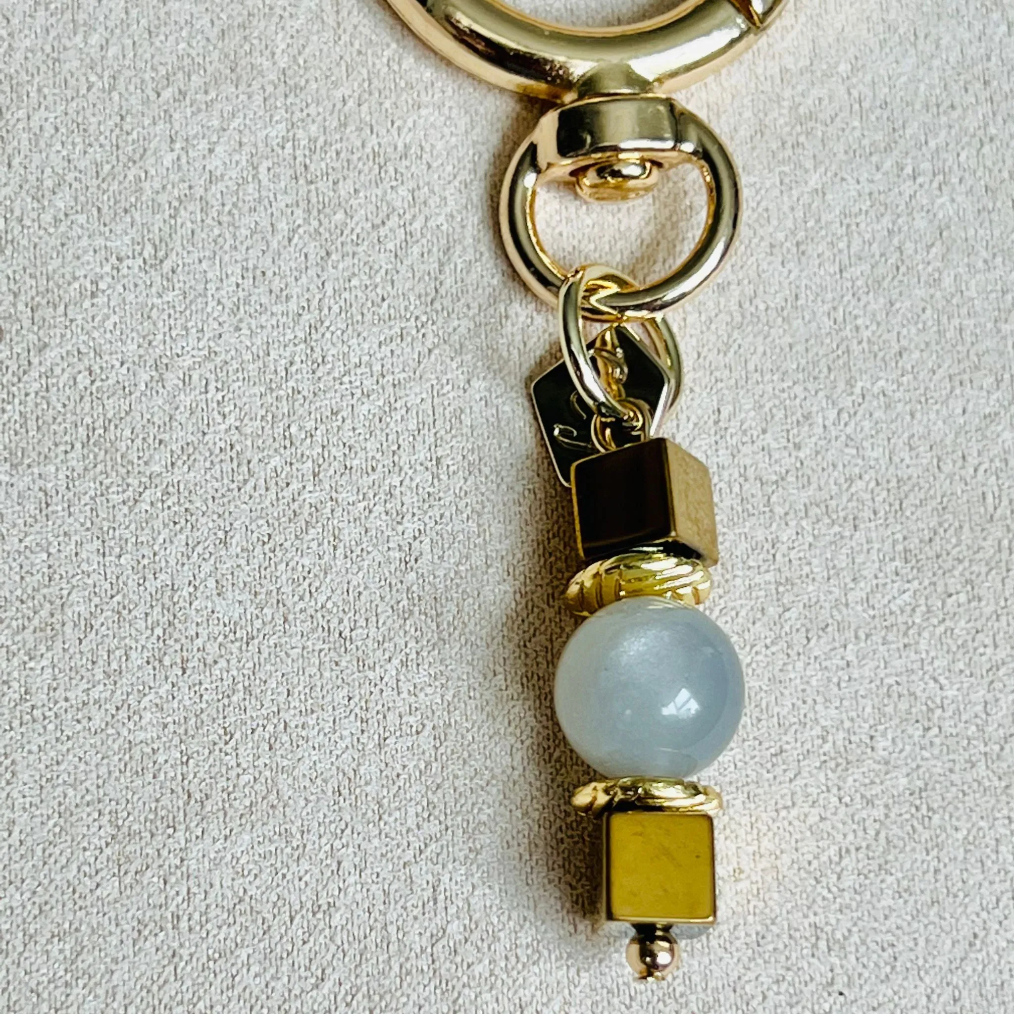 Etoupe Moonstone & Gold Hematite Bag Charm/ Key Ring