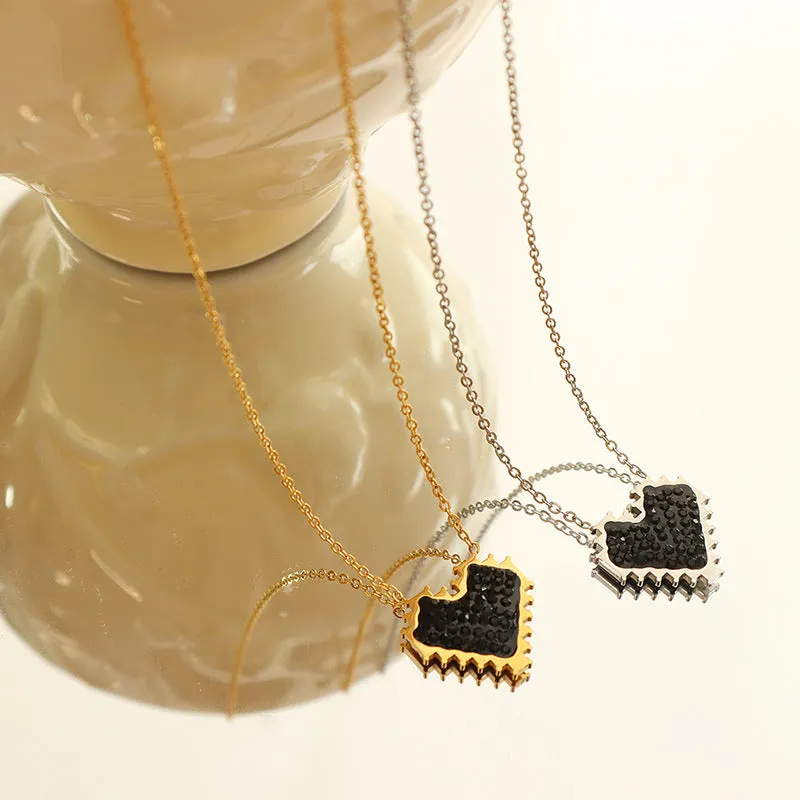 European and American Style Black Zircon Love Necklace with 18K Gold Plating