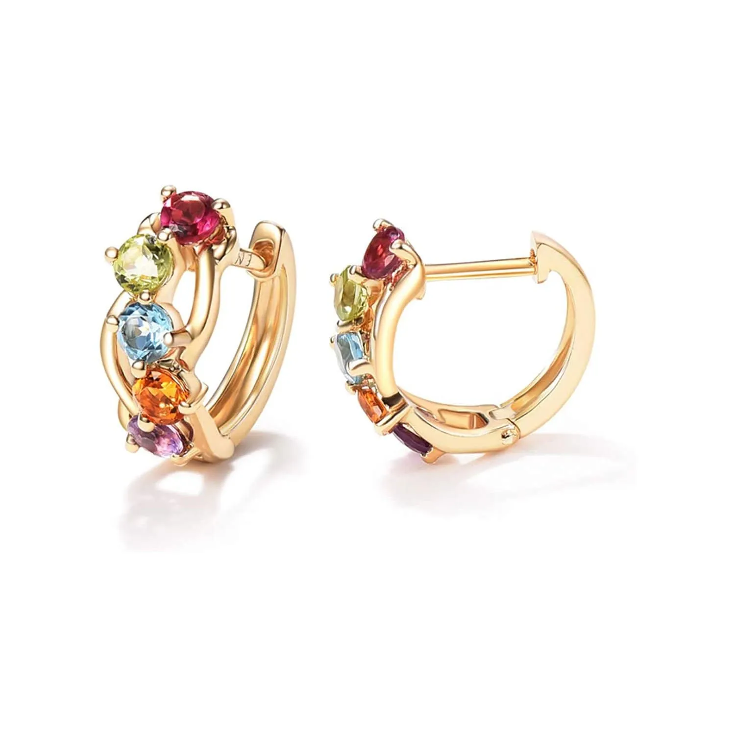 FANCIME Multicolored Gemstone 14K Yellow Gold Hoop Earrings