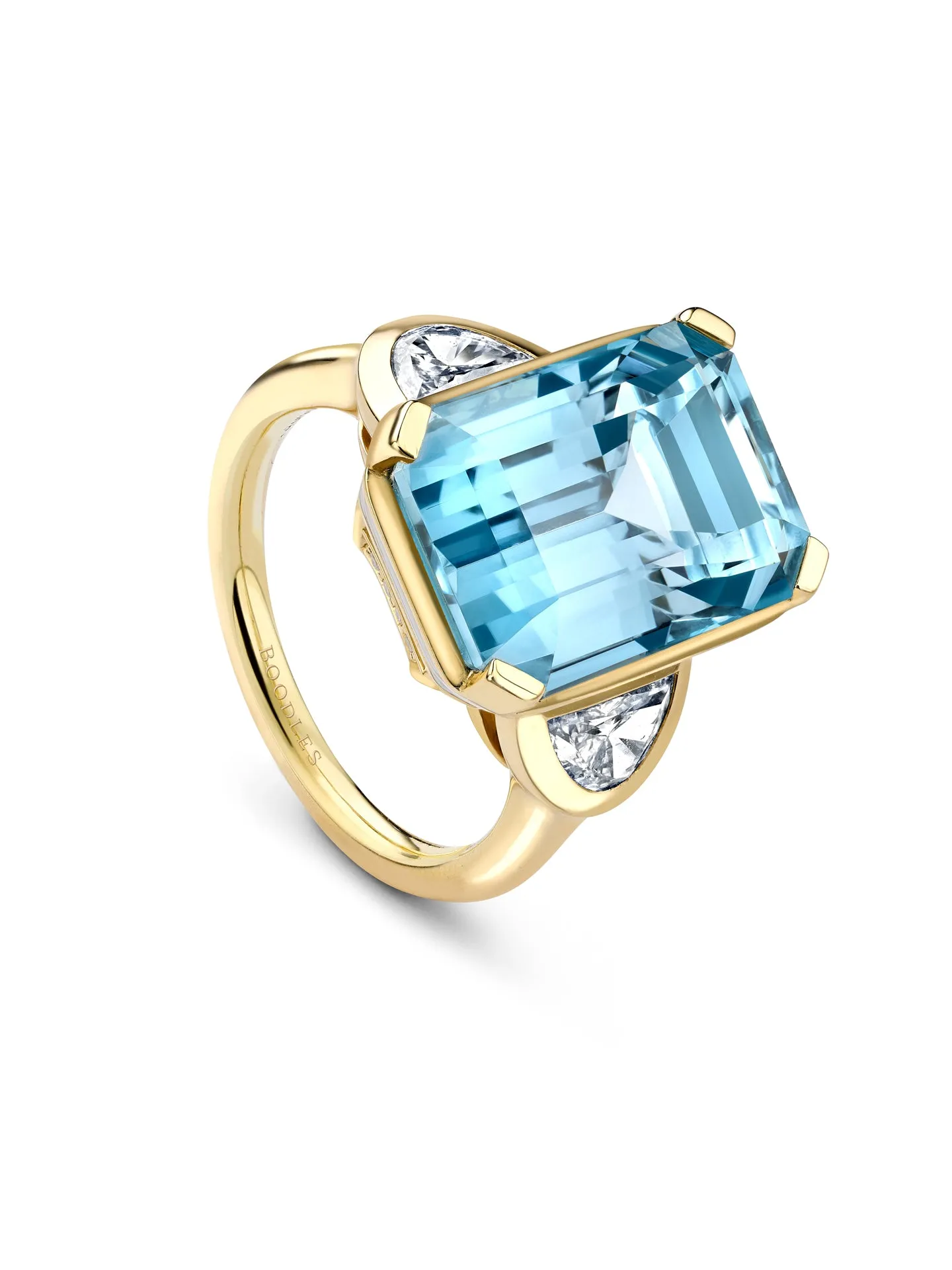 Florentine Emerald Cut Aquamarine Yellow Gold Ring